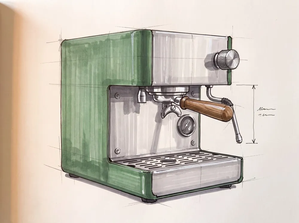 Sketch a marker di una macchina da caffè espresso